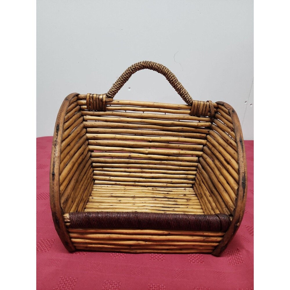 Mid-Century Rustic Twig/Rattan Basket Handmade  Farmhouse Cottagecore